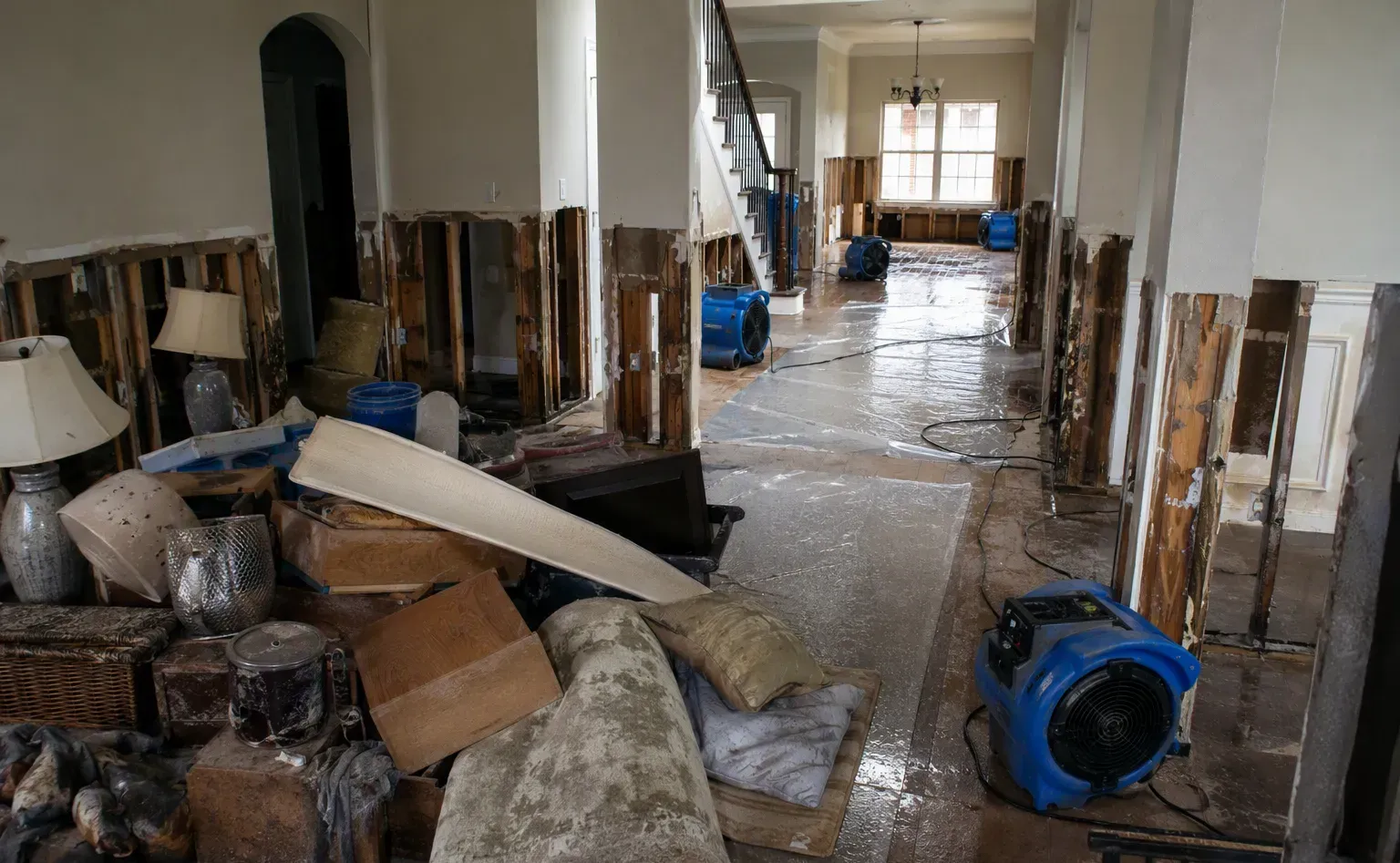 Flood cleanup and water-damaged carpet removal in a Alexandria home